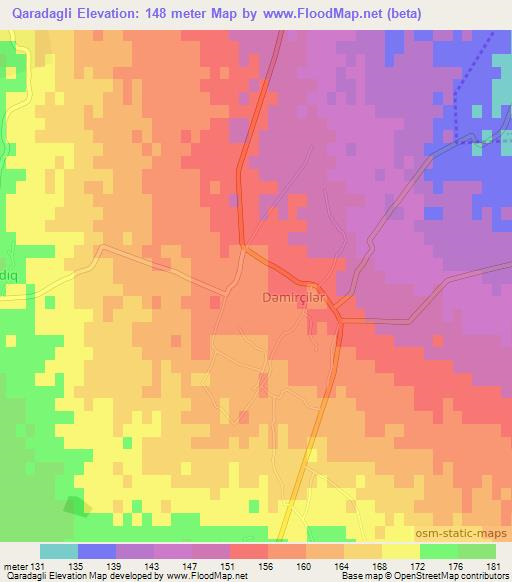 Qaradagli,Azerbaijan Elevation Map