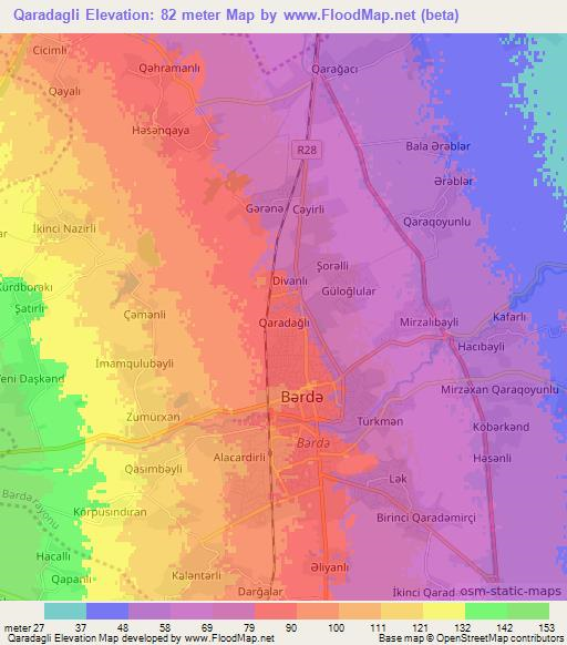 Qaradagli,Azerbaijan Elevation Map