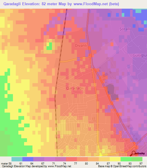 Qaradagli,Azerbaijan Elevation Map