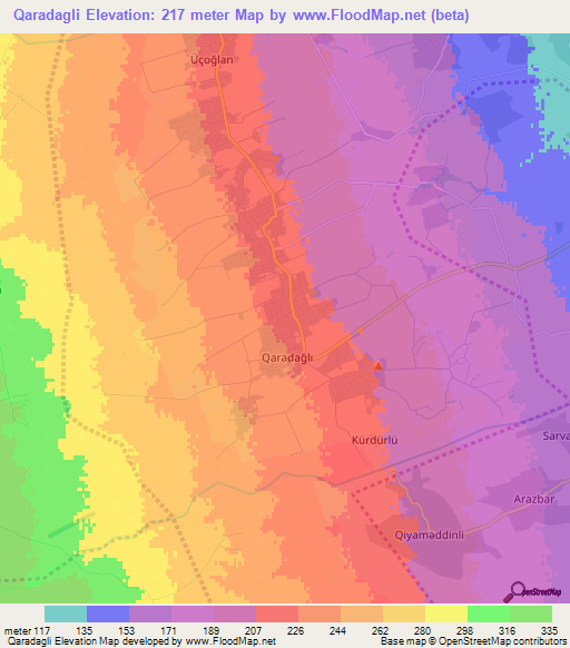 Qaradagli,Azerbaijan Elevation Map