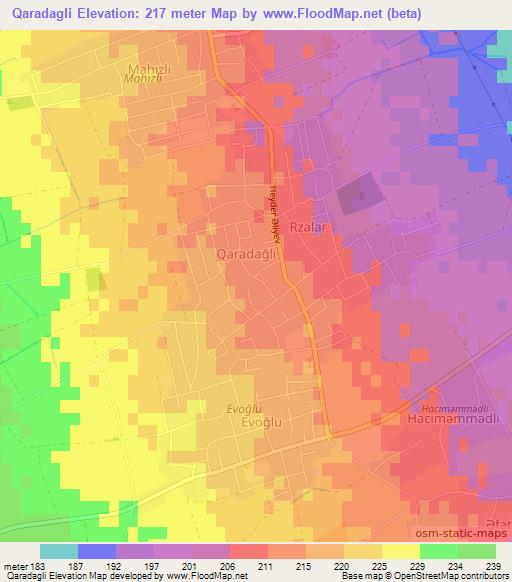 Qaradagli,Azerbaijan Elevation Map