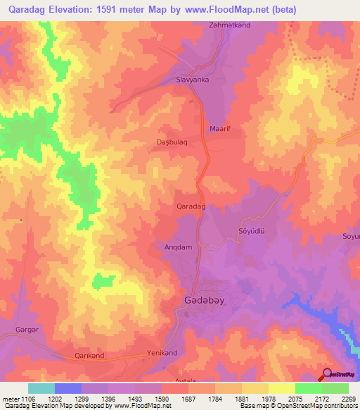 Qaradag,Azerbaijan Elevation Map