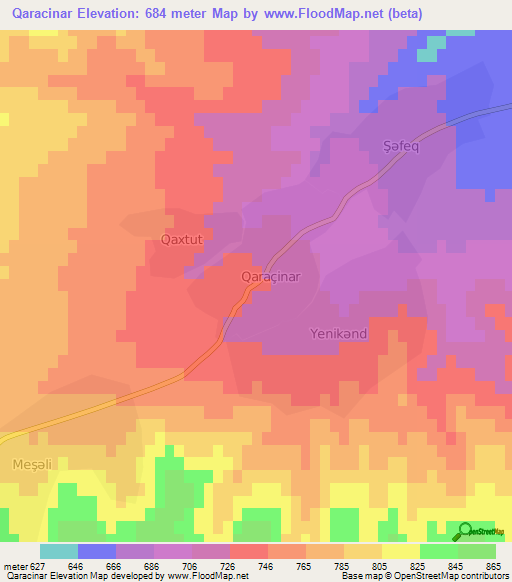 Qaracinar,Azerbaijan Elevation Map