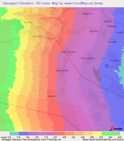 Qaraagaci,Azerbaijan Elevation Map
