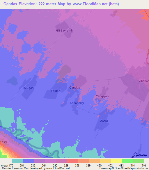 Qandax,Azerbaijan Elevation Map
