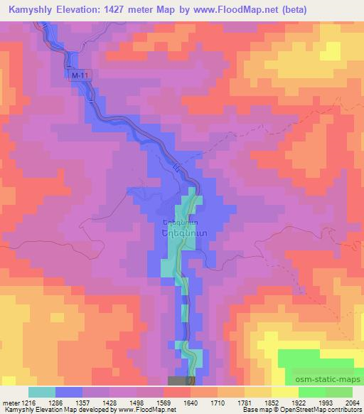 Kamyshly,Azerbaijan Elevation Map