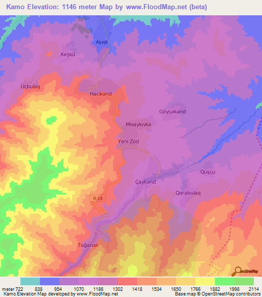 Kamo,Azerbaijan Elevation Map