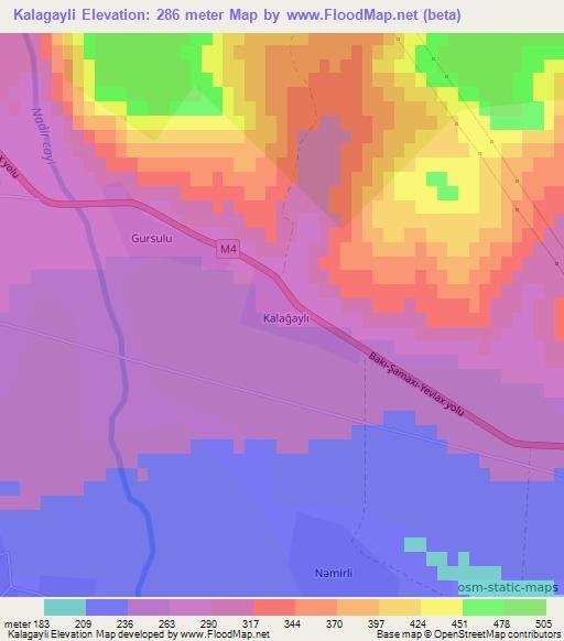 Kalagayli,Azerbaijan Elevation Map