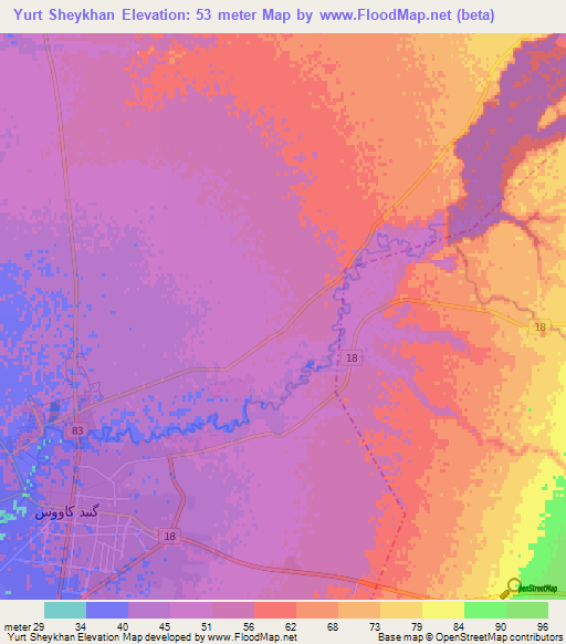 Yurt Sheykhan,Iran Elevation Map