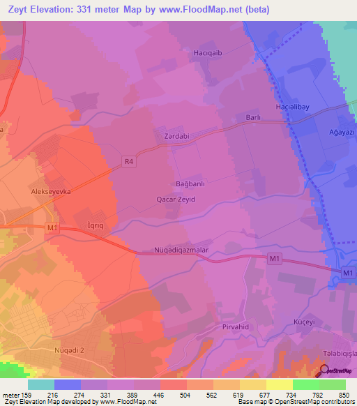Zeyt,Azerbaijan Elevation Map