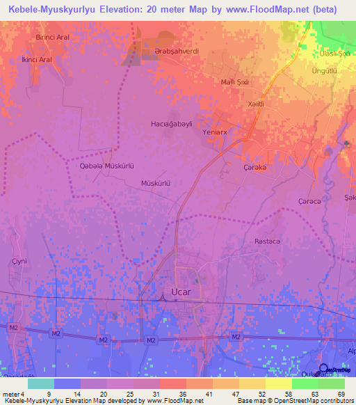Kebele-Myuskyurlyu,Azerbaijan Elevation Map