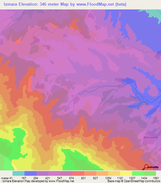 Izmara,Azerbaijan Elevation Map