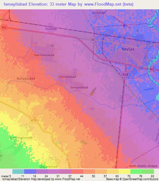 Ismayilabad,Azerbaijan Elevation Map