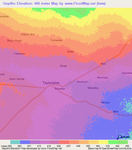 Geydho,Somalia Elevation Map