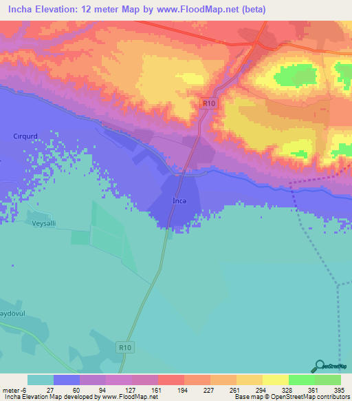 Incha,Azerbaijan Elevation Map
