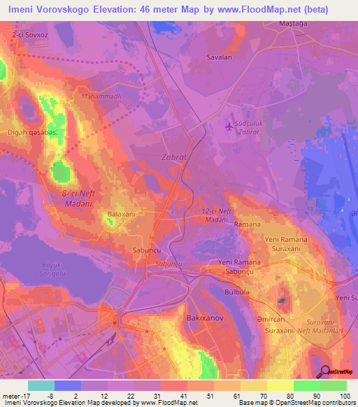 Imeni Vorovskogo,Azerbaijan Elevation Map