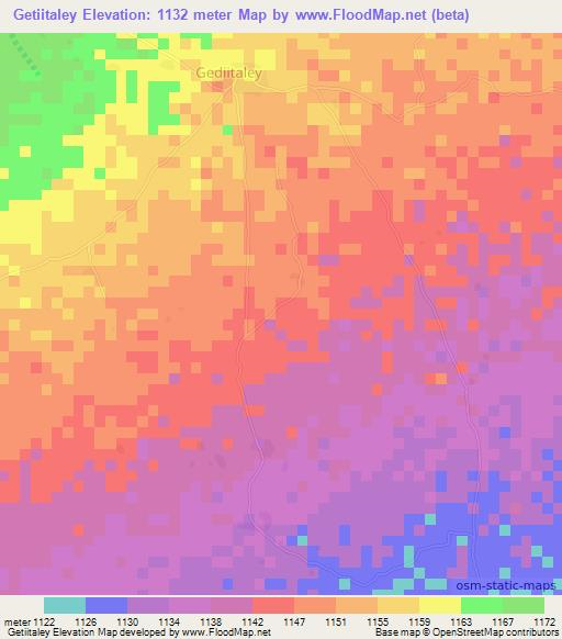 Getiitaley,Somalia Elevation Map