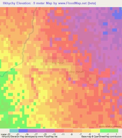 Ilkhychy,Azerbaijan Elevation Map