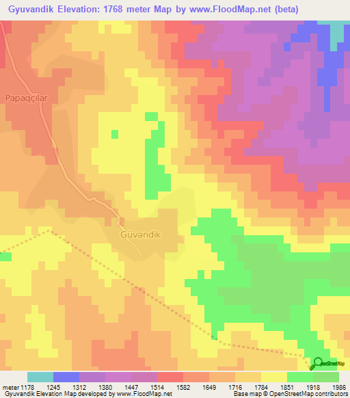 Gyuvandik,Azerbaijan Elevation Map