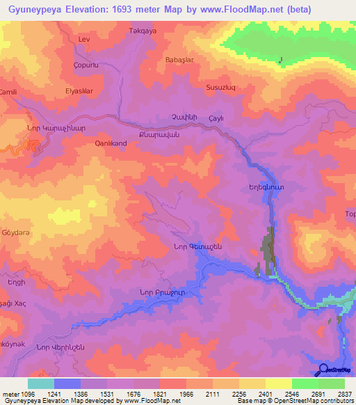 Gyuneypeya,Azerbaijan Elevation Map