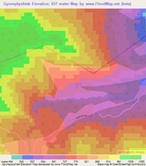 Gyuneykyshlak,Azerbaijan Elevation Map
