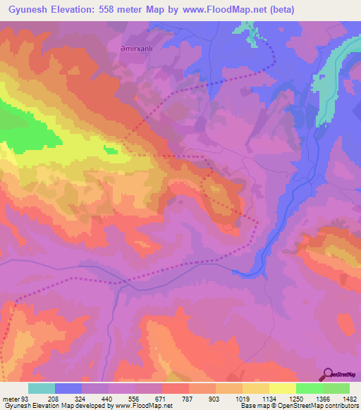 Gyunesh,Azerbaijan Elevation Map