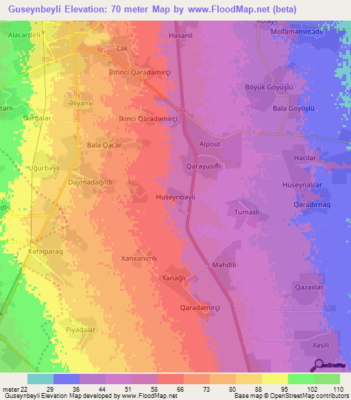 Guseynbeyli,Azerbaijan Elevation Map