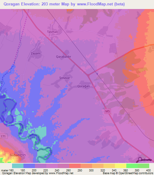 Qoragan,Azerbaijan Elevation Map