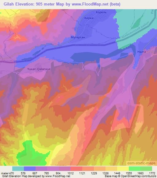 Gilah,Azerbaijan Elevation Map
