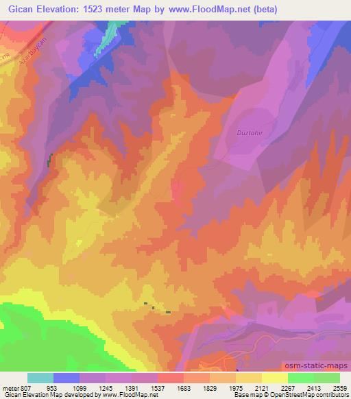 Gican,Azerbaijan Elevation Map