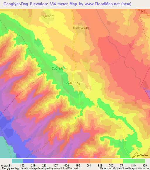 Geoglyar-Dag,Azerbaijan Elevation Map