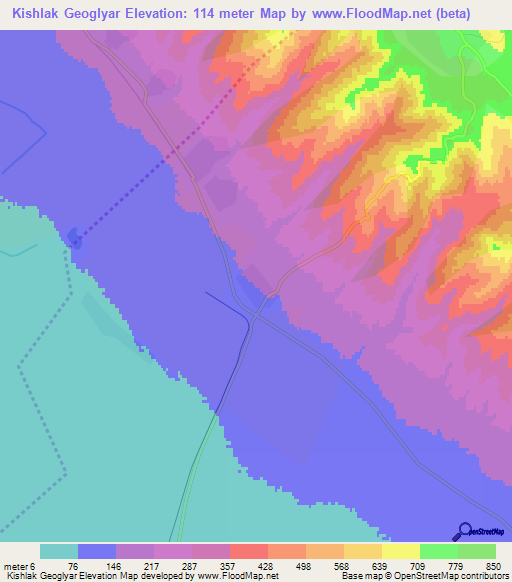 Kishlak Geoglyar,Azerbaijan Elevation Map