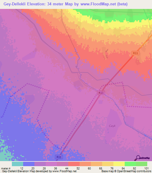Gey-Dellekli,Azerbaijan Elevation Map