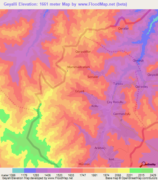 Geyalli,Azerbaijan Elevation Map