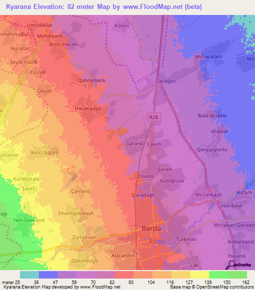 Kyarana,Azerbaijan Elevation Map