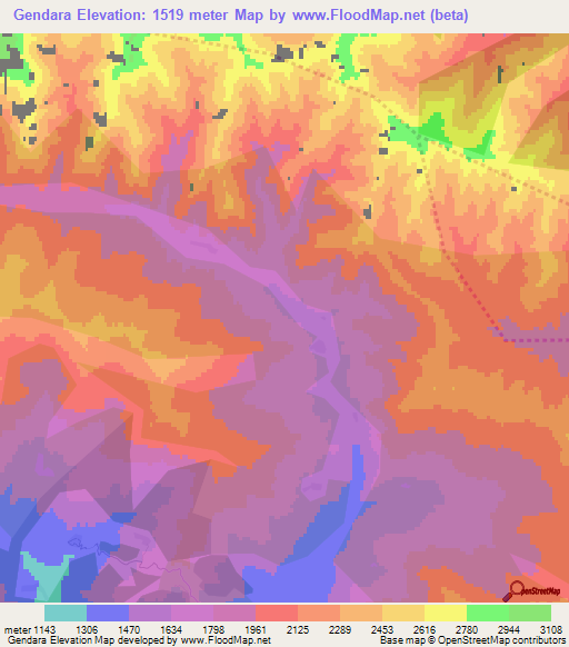 Gendara,Azerbaijan Elevation Map