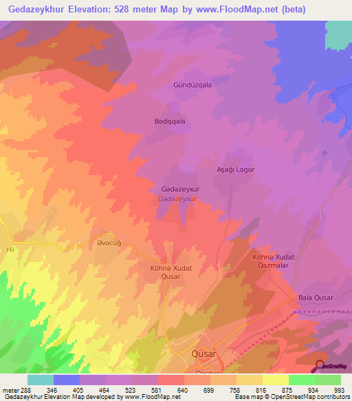 Gedazeykhur,Azerbaijan Elevation Map