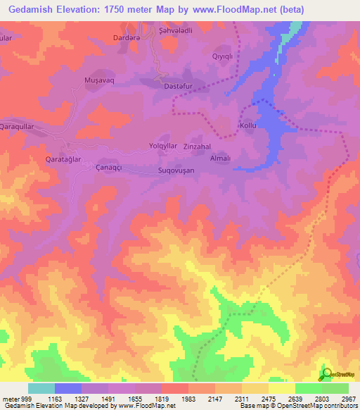 Gedamish,Azerbaijan Elevation Map