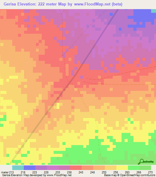 Gerisa,Somalia Elevation Map