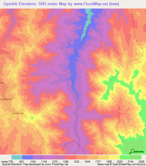 Gyaribli,Azerbaijan Elevation Map