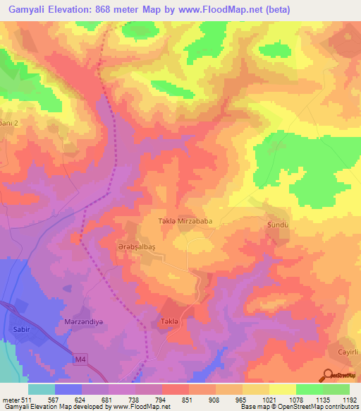 Gamyali,Azerbaijan Elevation Map