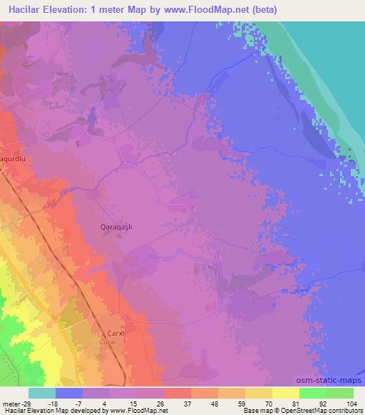 Hacilar,Azerbaijan Elevation Map