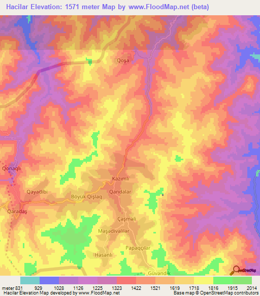 Hacilar,Azerbaijan Elevation Map