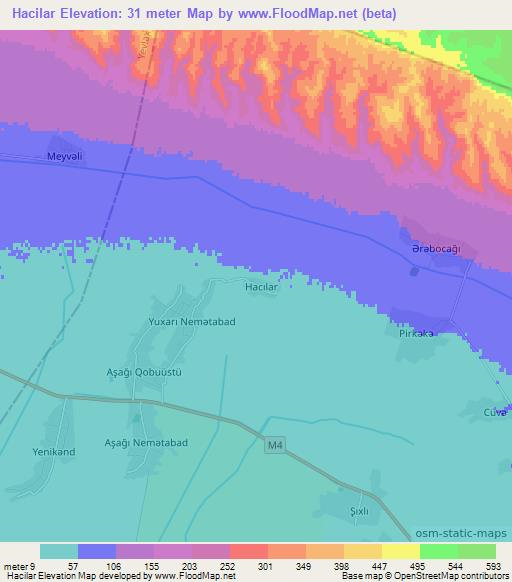 Hacilar,Azerbaijan Elevation Map