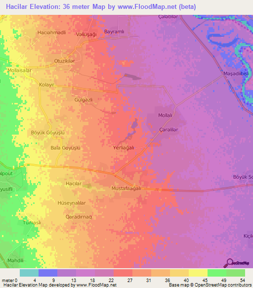 Hacilar,Azerbaijan Elevation Map
