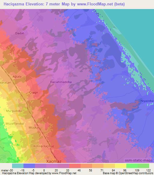Haciqazma,Azerbaijan Elevation Map