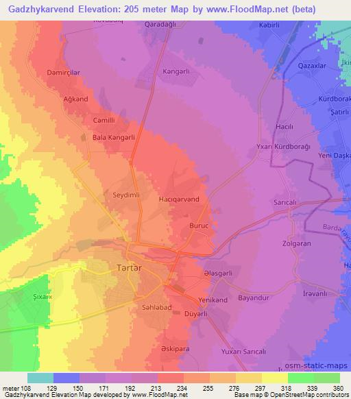 Gadzhykarvend,Azerbaijan Elevation Map