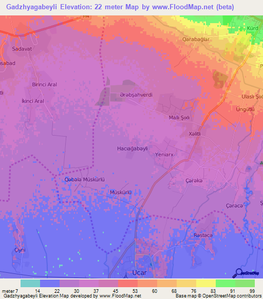 Gadzhyagabeyli,Azerbaijan Elevation Map