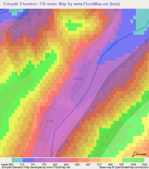 Ermyaki,Azerbaijan Elevation Map