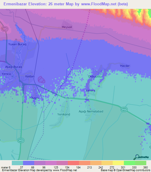 Ermenibazar,Azerbaijan Elevation Map